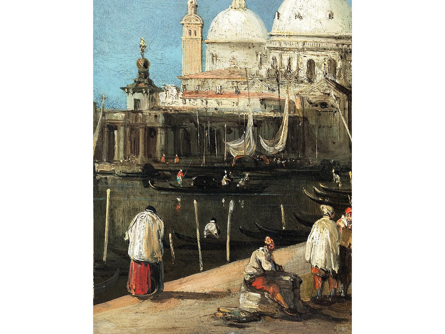 Artwork by Canaletto, VENEDIG - BLICK VON DER PIAZZETTA SAN MARCO ZUR KIRCHE SANTA MARIA DELLA SALUTE, Made of Oil on canvas