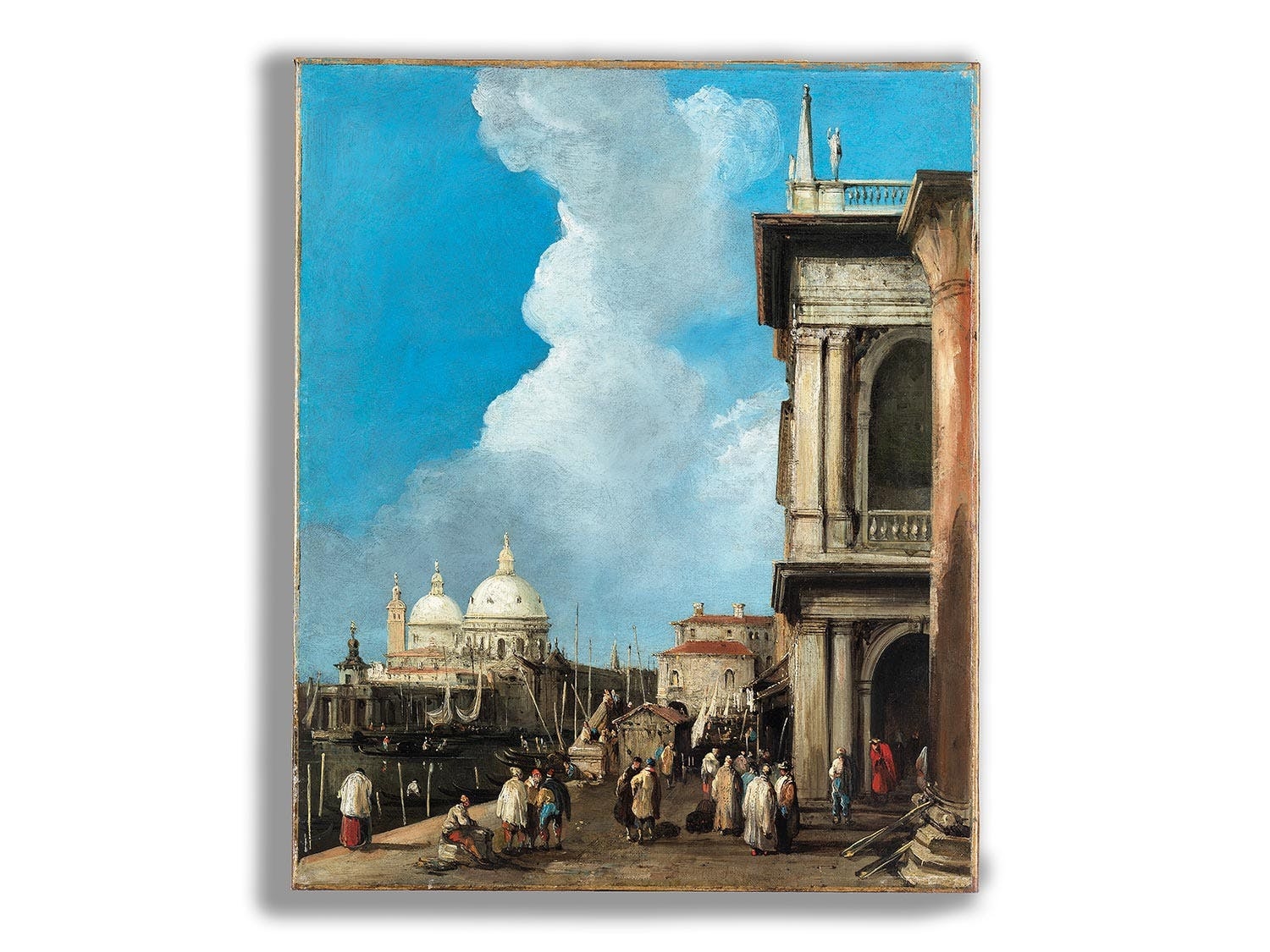 Artwork by Canaletto, VENEDIG - BLICK VON DER PIAZZETTA SAN MARCO ZUR KIRCHE SANTA MARIA DELLA SALUTE, Made of Oil on canvas
