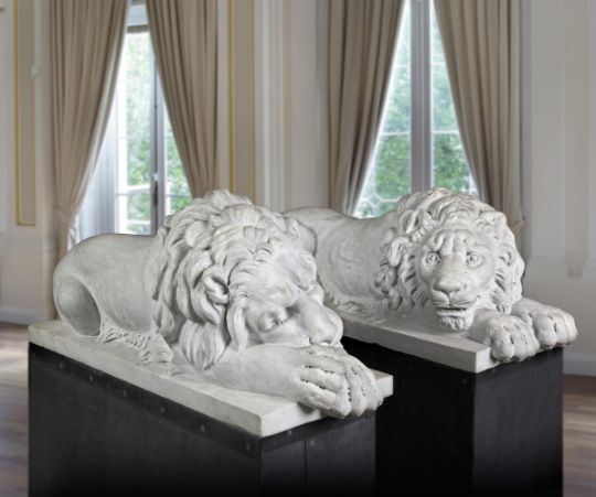 Antonio Canova | A PAIR OF SCULPTED WHITE MARBLE CANOVA LIONS | MutualArt