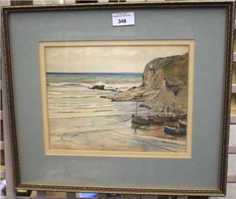 Boats moored at a beach - James Scrimgeour Mann