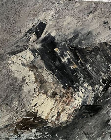 Abstract composition in gray tones. by Stacha Halpern, dated 1957