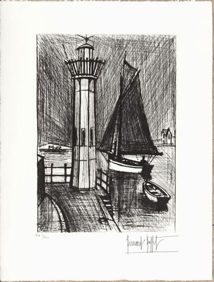 Bernard Buffet | Lighthouse and fishing boat (1980) | MutualArt
