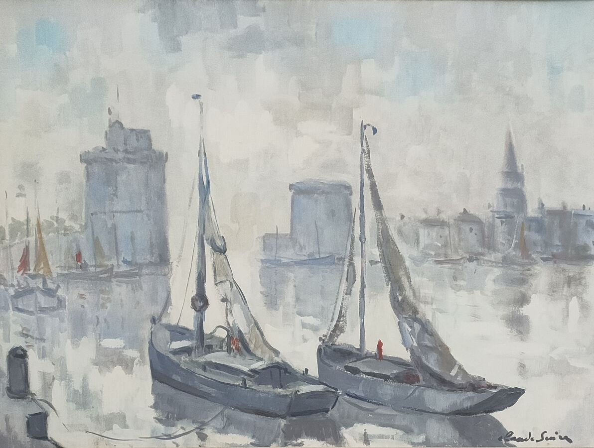 Claude Suire 4) La Rochelle Gouache signée en bas à droite 49 x 63.5