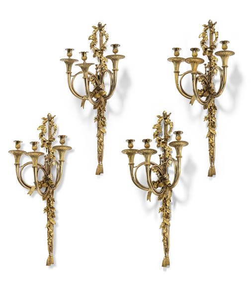 A SET OF FOUR EMPIRE ORMOLU THREE-BRANCH WALL-LIGHTS - Edme-jean Gallien