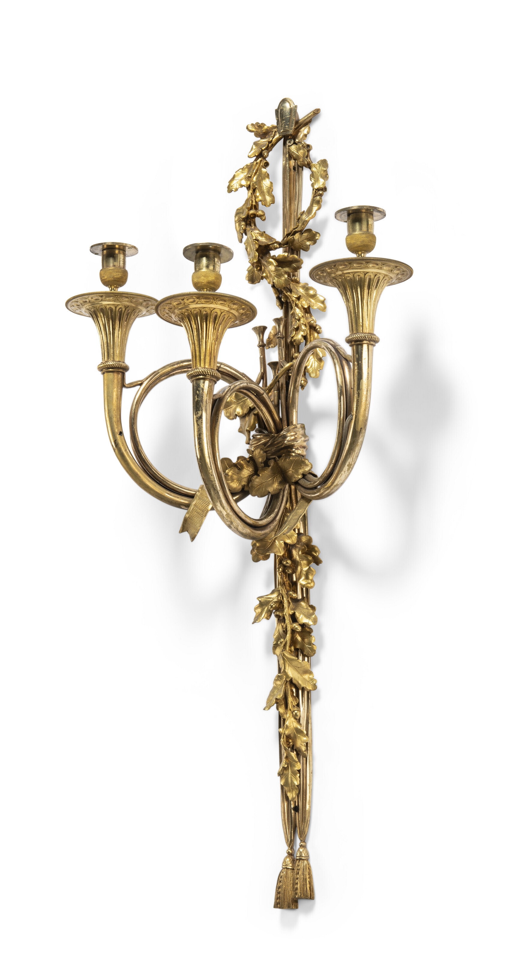 Artwork by Edme-jean Gallien, Pierre Bureaux, A SET OF FOUR EMPIRE ORMOLU THREE-BRANCH WALL-LIGHTS, Made of oak-leaf and acorn trails