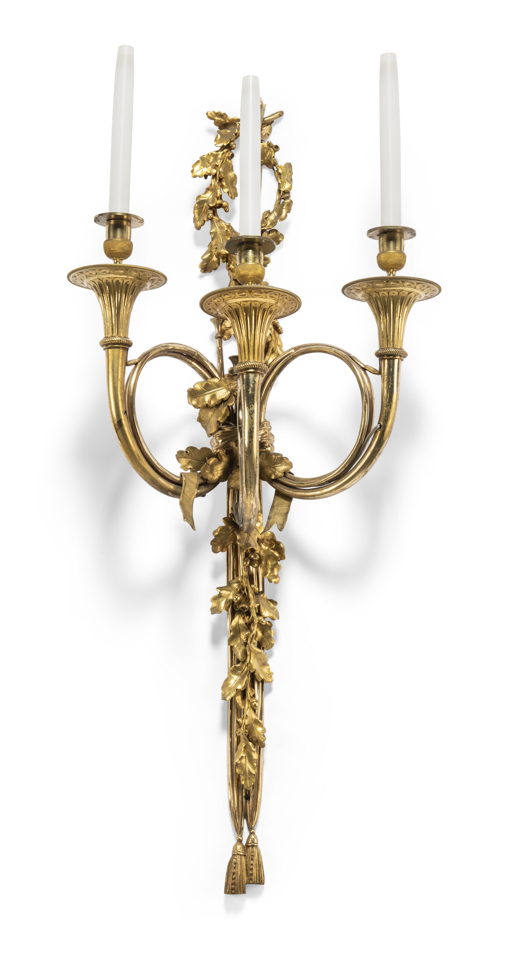 Artwork by Edme-jean Gallien, Pierre Bureaux, A SET OF FOUR EMPIRE ORMOLU THREE-BRANCH WALL-LIGHTS, Made of oak-leaf and acorn trails