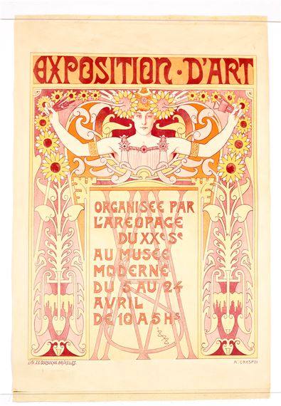 2 states of the poster: Exposition d'Art organisée par l'areopage du XXe s. by Adolphe Crespin, 1898