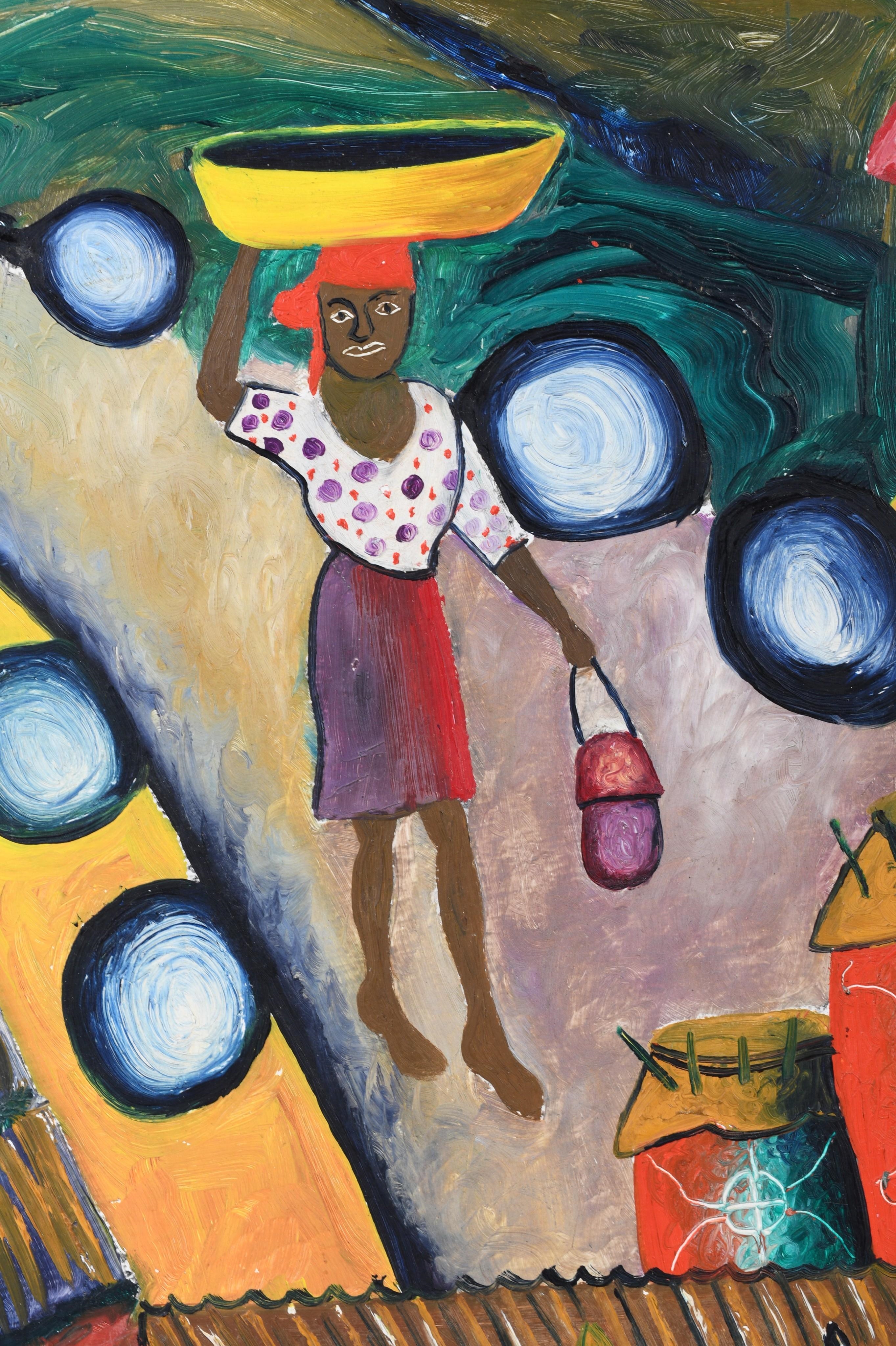 Artwork by Louines Mentor, VILLAGE SCENE, Made of Oil on board