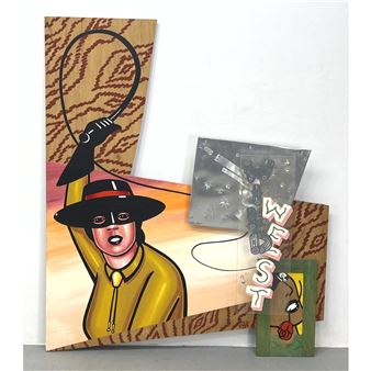MASON RADER 1988 Masked Cowgirl with Lasso Painting - Mason Rader