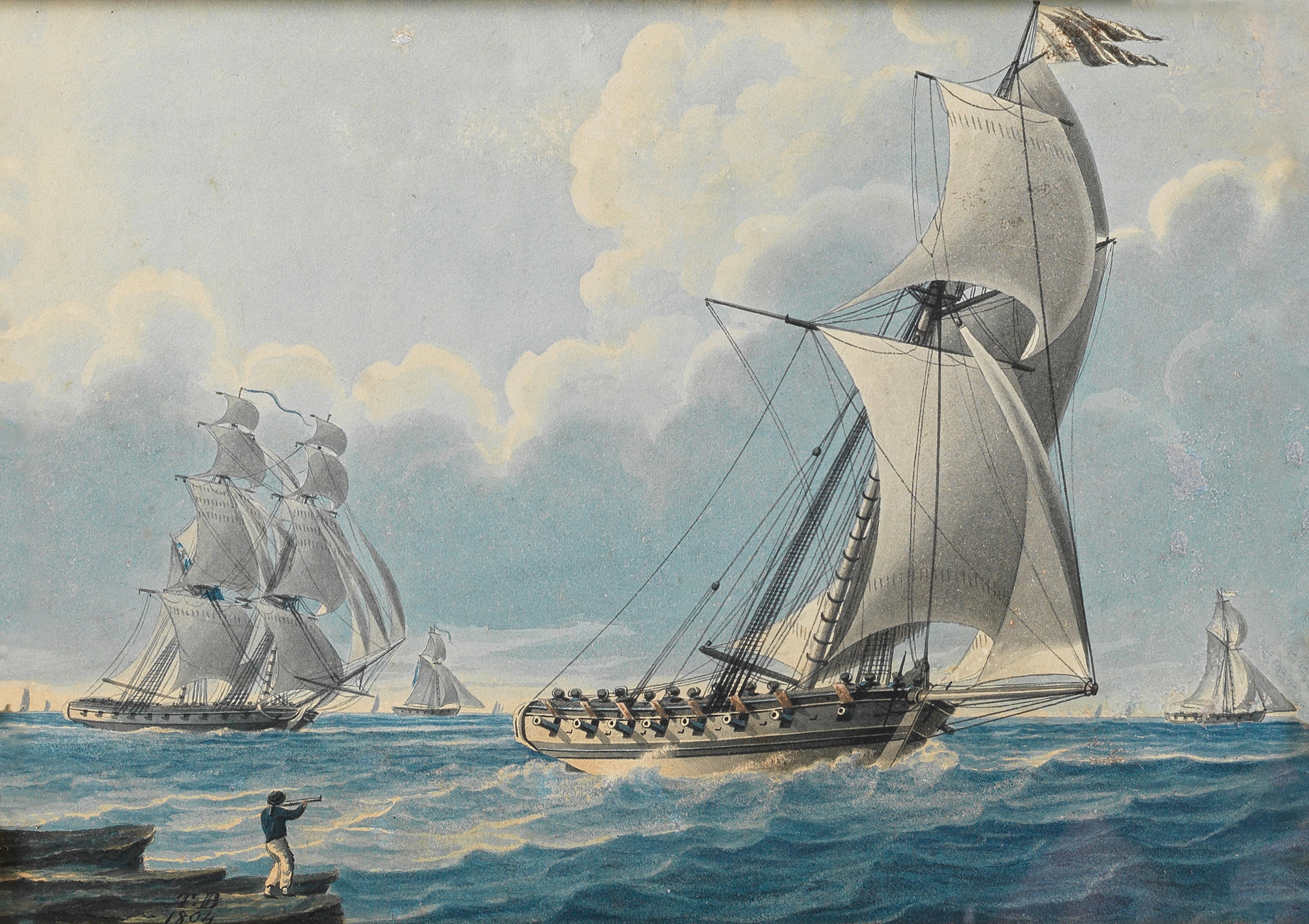 Thomas Buttersworth | Loading cutters inshore to victual the fleet; A ...