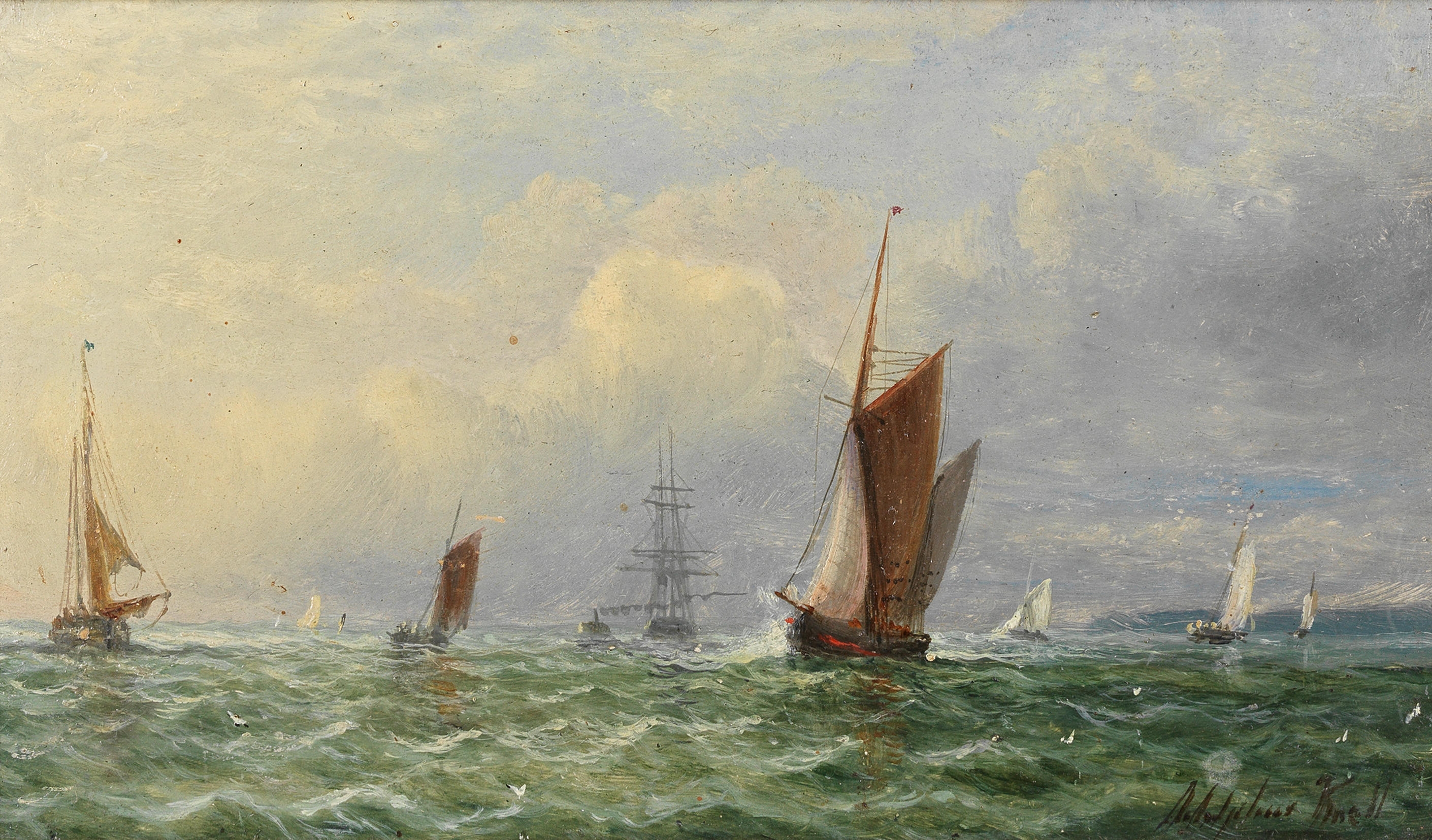 William Adolphus Knell | Sailing on a choppy sea; ships on calm water ...