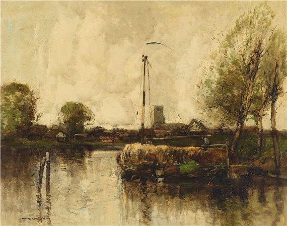 A hay barge on a canal by William Alfred Gibson