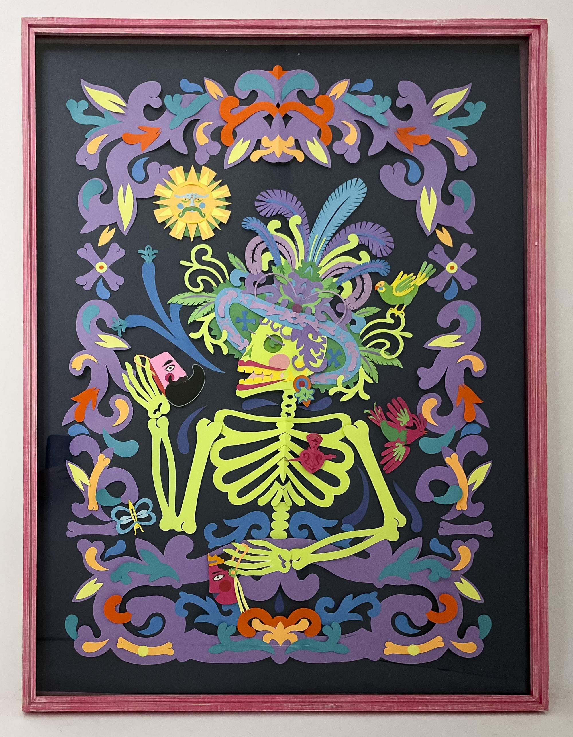 Artwork by Jorge Rosano Gamboa, La Calaca Miquiztli, Made of paper collage