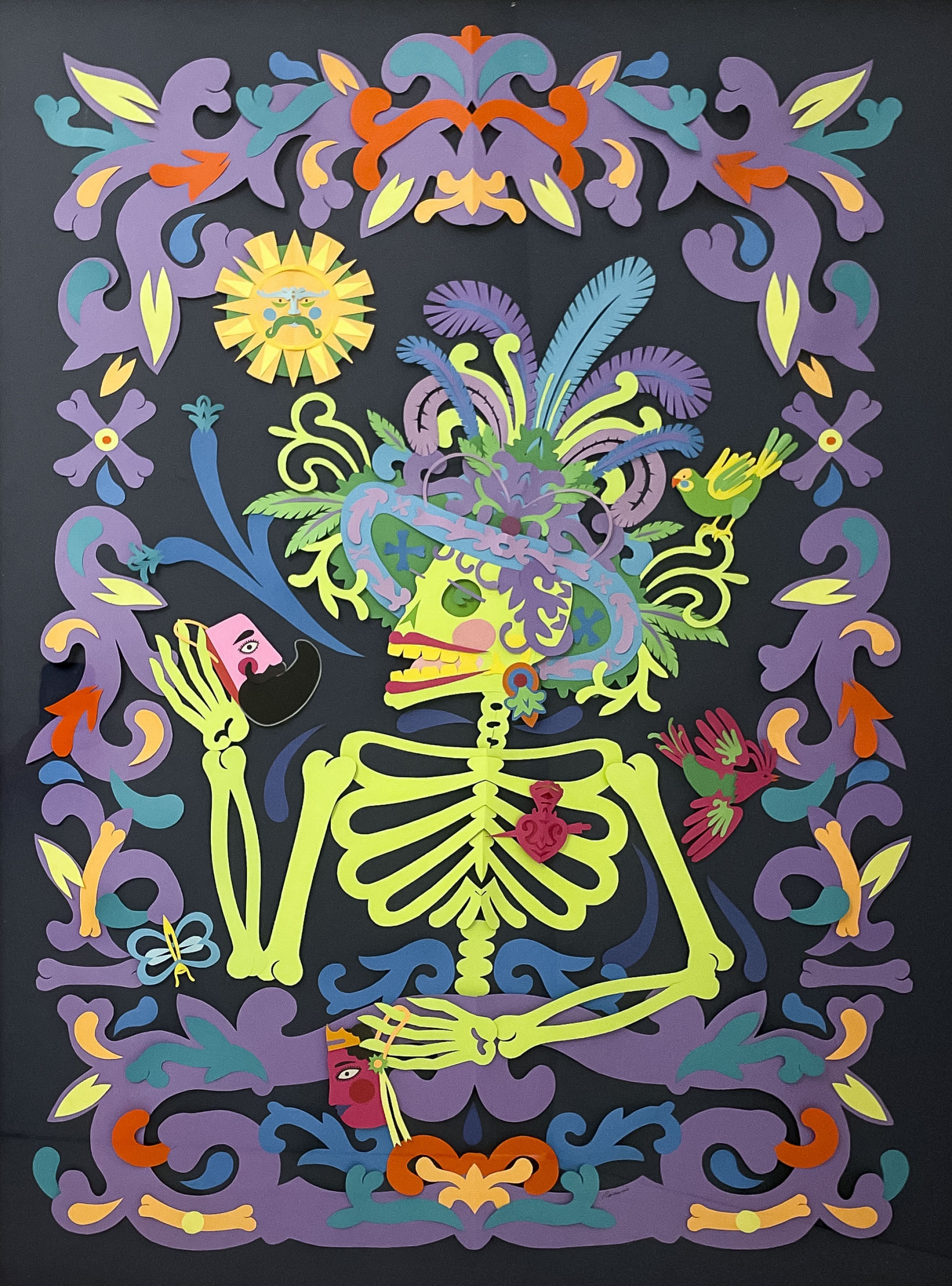 Artwork by Jorge Rosano Gamboa, La Calaca Miquiztli, Made of paper collage