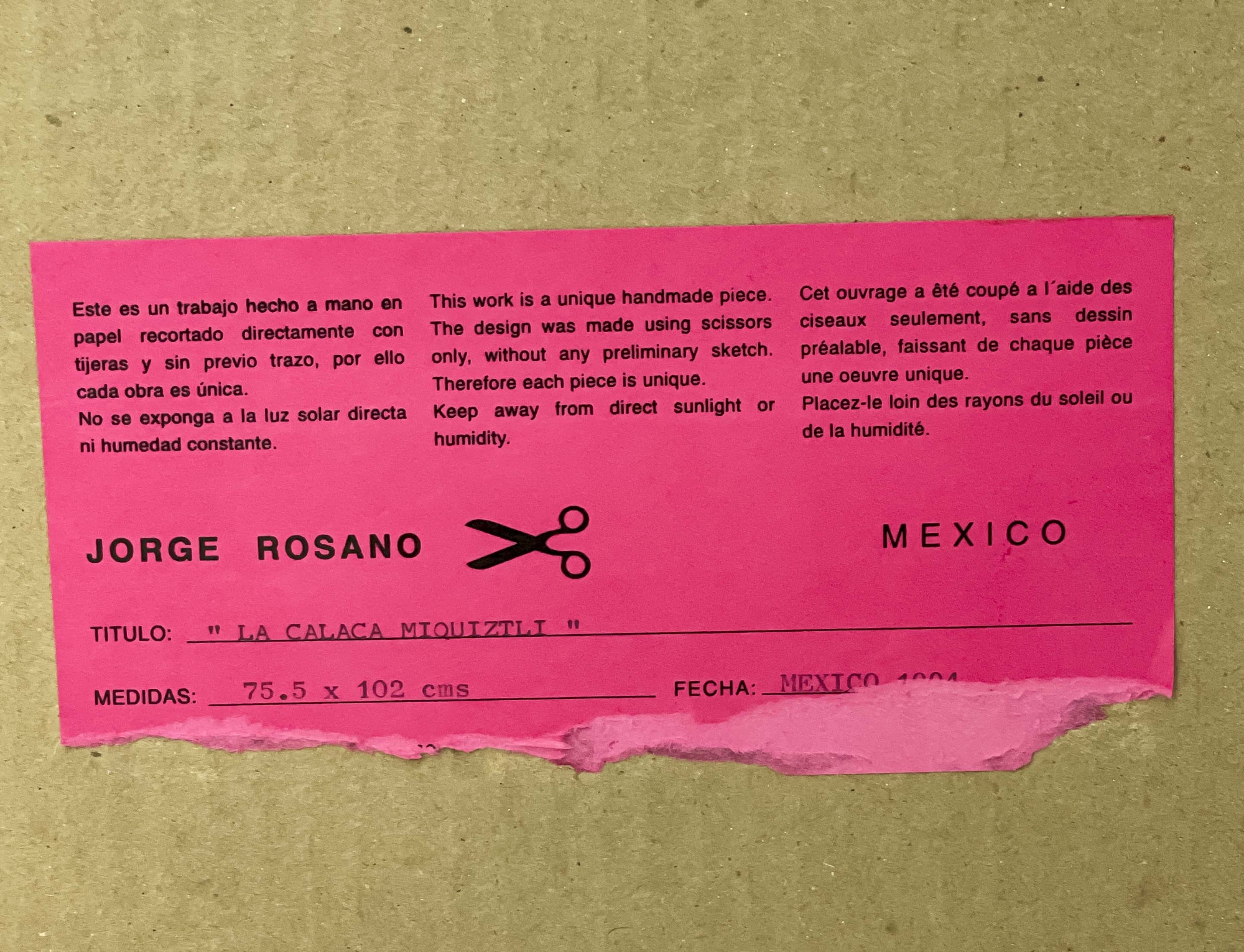 Artwork by Jorge Rosano Gamboa, La Calaca Miquiztli, Made of paper collage