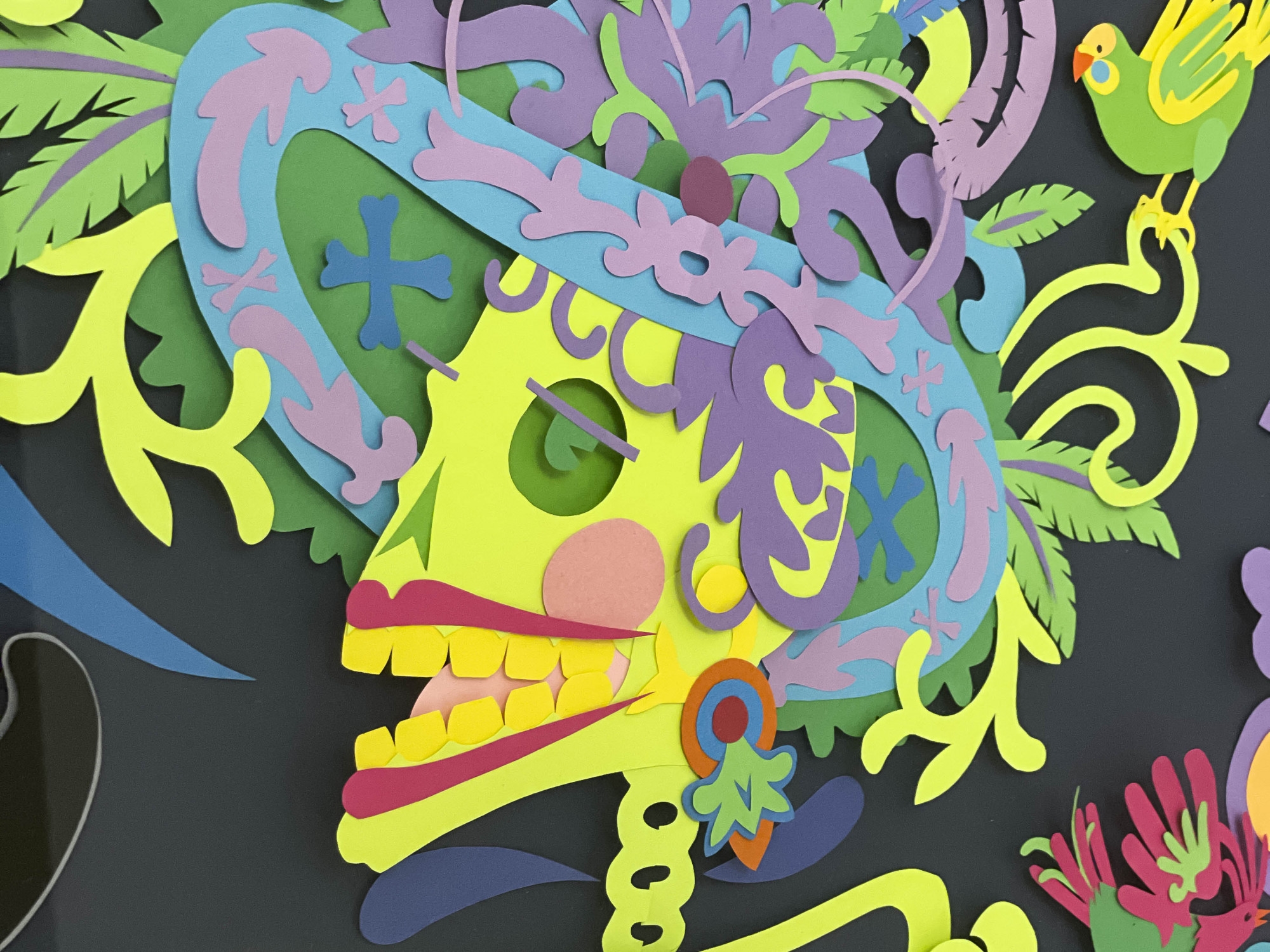 Artwork by Jorge Rosano Gamboa, La Calaca Miquiztli, Made of paper collage