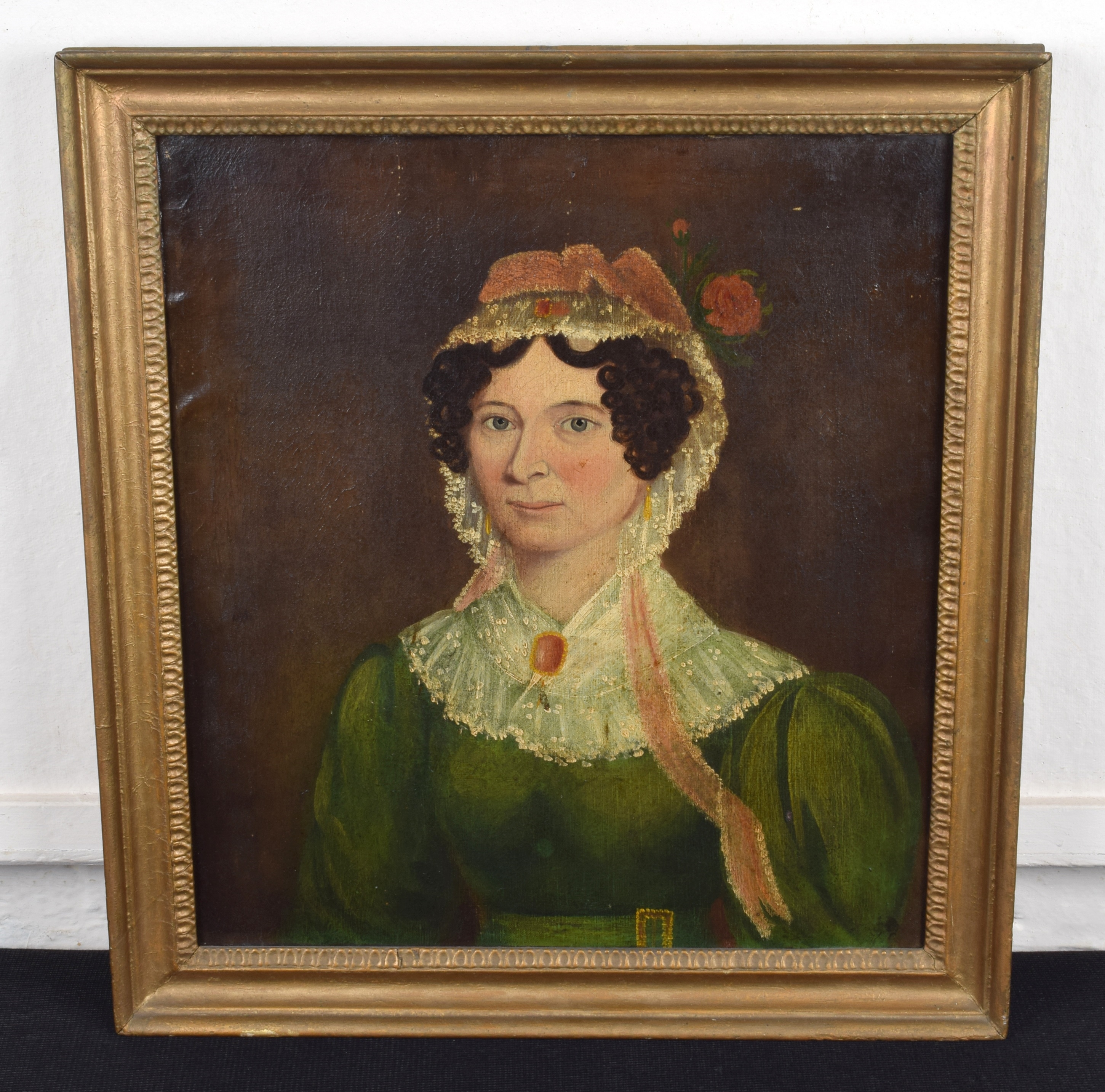 English School, 19th Century | Portrait of a lady wearing a green dress ...