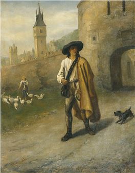 Wanderer vor mittelalterlicher Stadt. - Victor Zeppenfeld