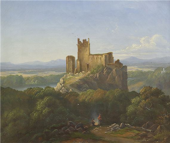 Landschaft mit Burgruine, - Eduard Grieben