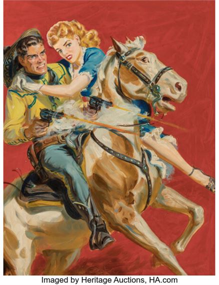 The Stranger and The Girl, Western Short Stories magazine cover by Norman Saunders, March 1950