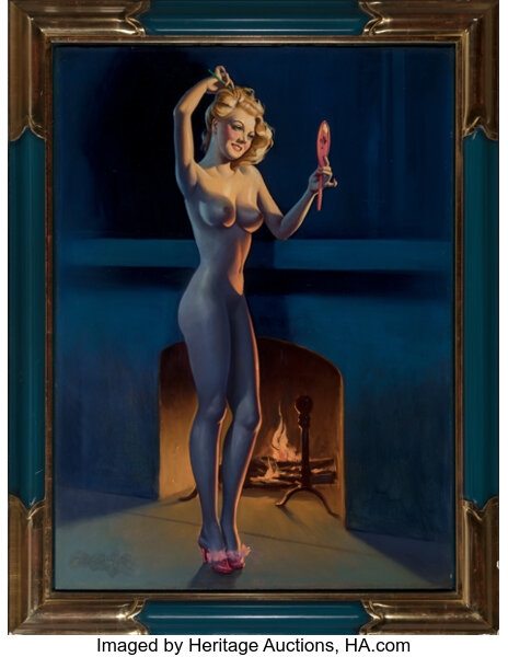 Artwork by Irving Sinclair, In Front of the Fire, Made of Oil on board