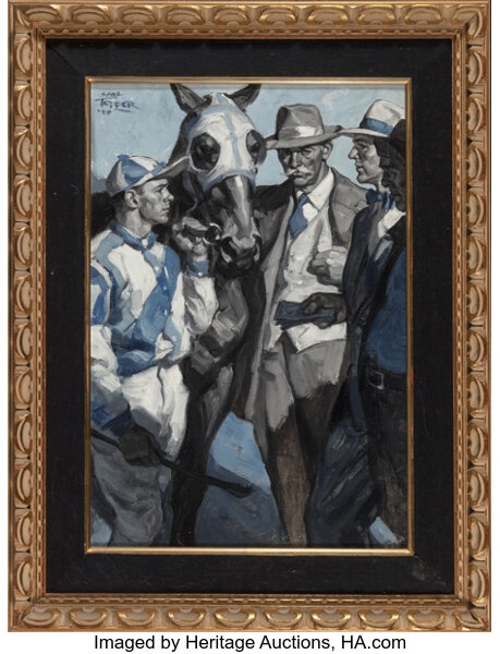 Artwork by Saul Tepper, The Turf and The Dirt, The Saturday Evening Post interior illustration, Made of Oil on canvas