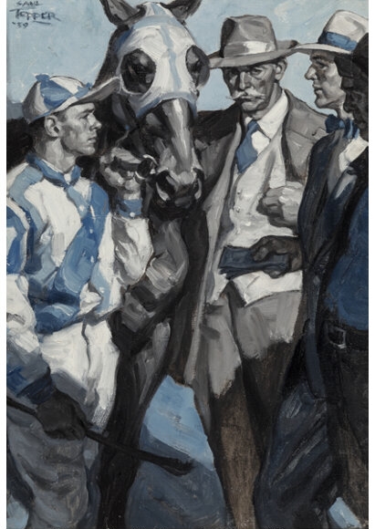 Artwork by Saul Tepper, The Turf and The Dirt, The Saturday Evening Post interior illustration, Made of Oil on canvas