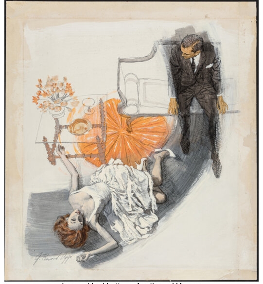 Artwork by J. Raymond, Crime Scene, probable story illustration, Made of illustration
Watercolor and pencil on board