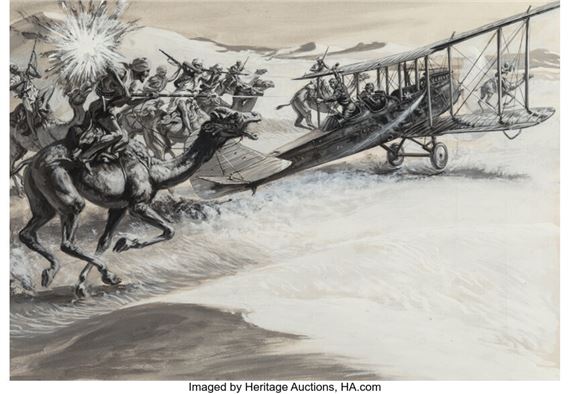 Fight in the Desert, Probable Men's magazine interior illustration by Norman Saunders