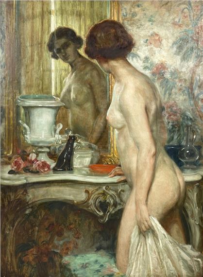 Nude in front of the mirror by Dolf van Roy