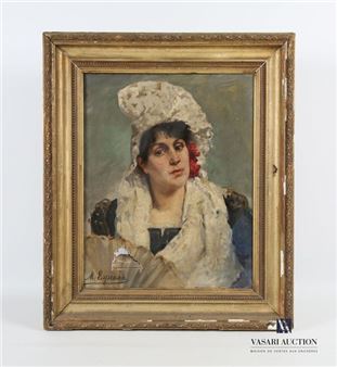 Portrait of a woman with a headdress - Marguerite Espenan-cresson