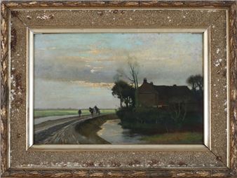 Paardenwagen op een landweg langs een boerderij - Marinus Gidding