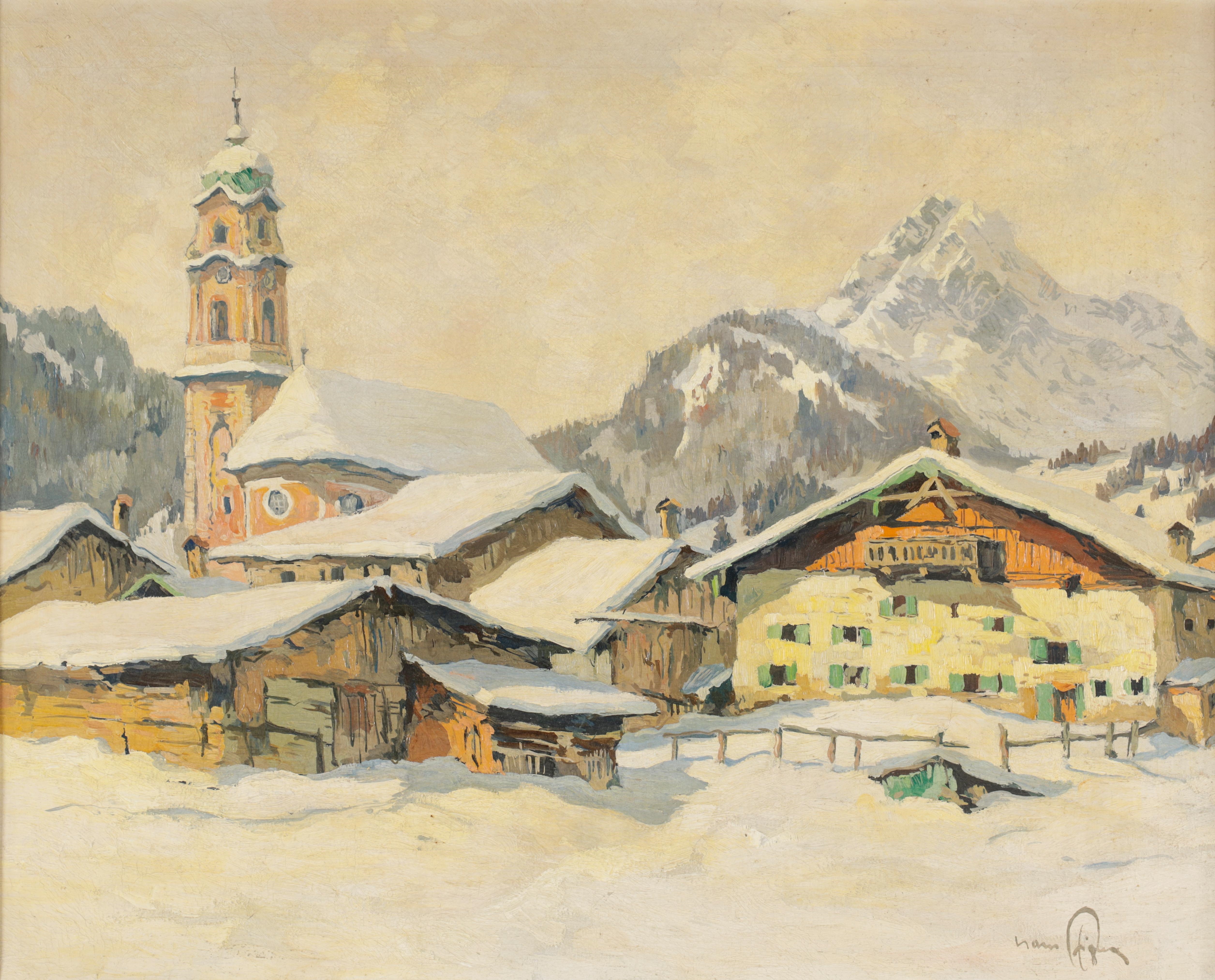 Tief verschneites Dorf im Gebirge by Hans Figura