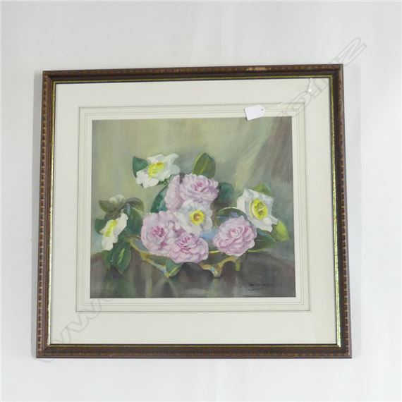 BEATRIX SEDDON WATER COLOUR STILL LIFE CAMILIAS 370 330 MM by Beatrice Seddon