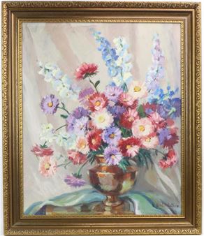 Tabletop still life of vase of flowers - Pearl Aiman Van Sciver