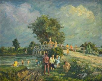 Bathers at the Mittendorf Bridge - Richard Huber