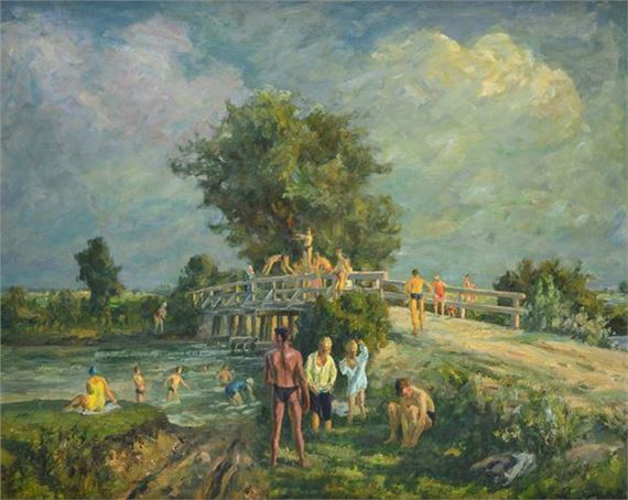 Bathers at the Mittendorf Bridge by Richard Huber