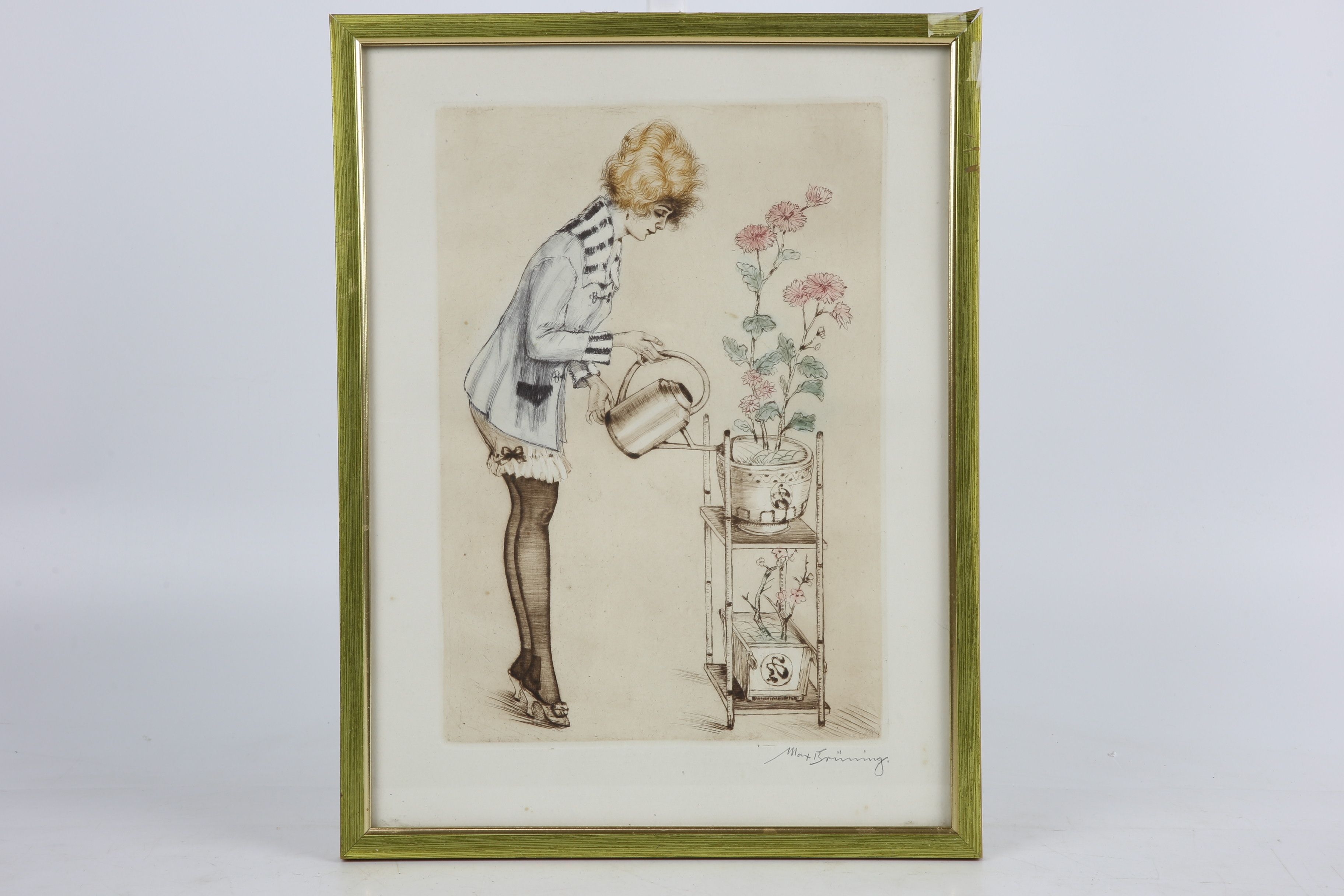Max Brüning | Kvinna vattnar blomma | MutualArt