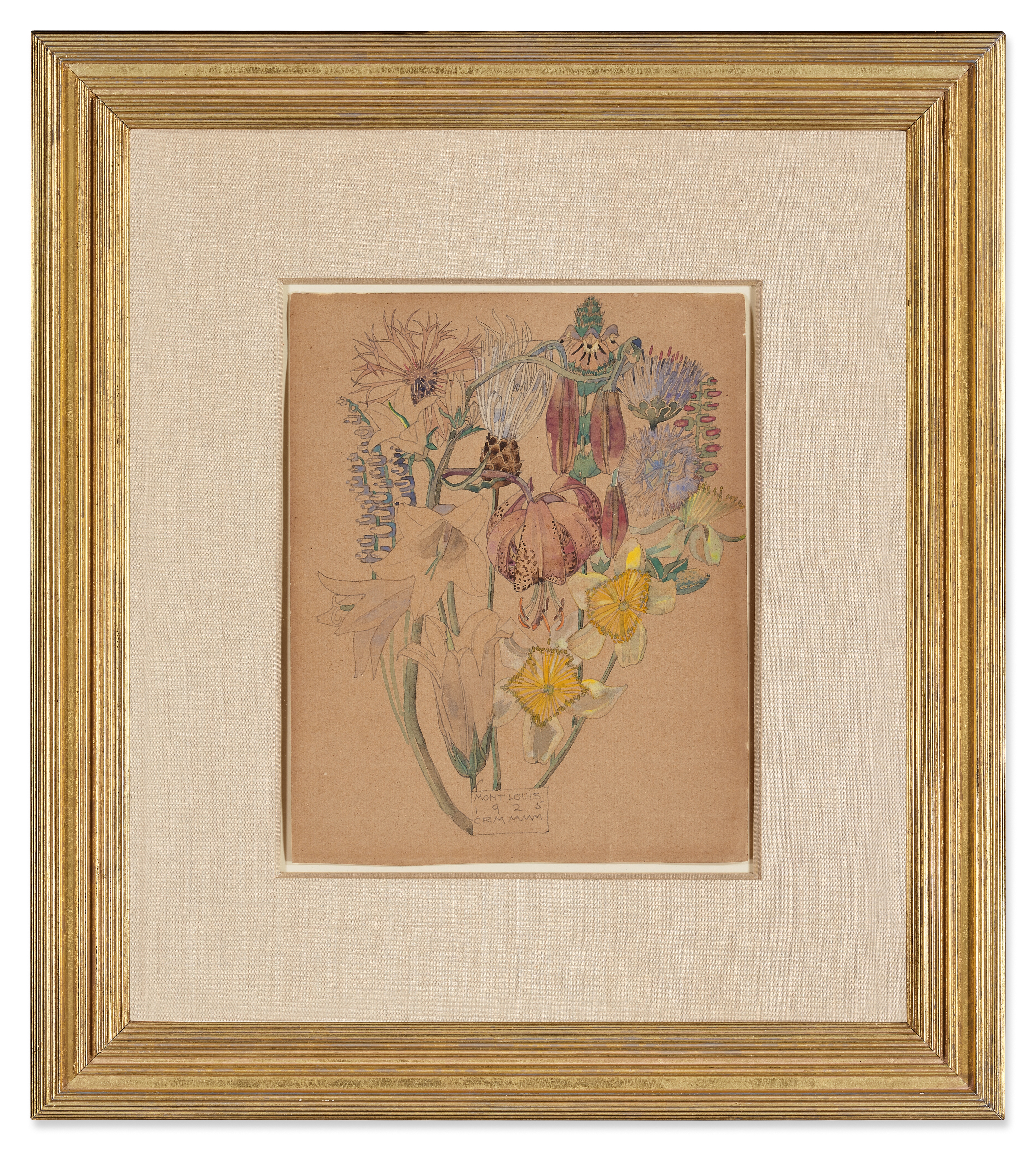 Artwork by Charles Rennie Mackintosh, Mont Louis - Flower Study, Made of pencil and watercolor on paper