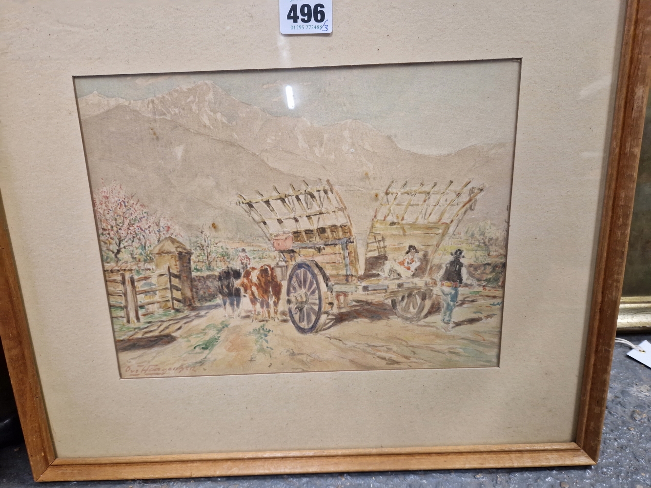 Artwork by Ove Haagensen, TWO VILLAGE STREET SCENES;  A HORSE DRAWN CART, Made of WATERCOLOURS (3)