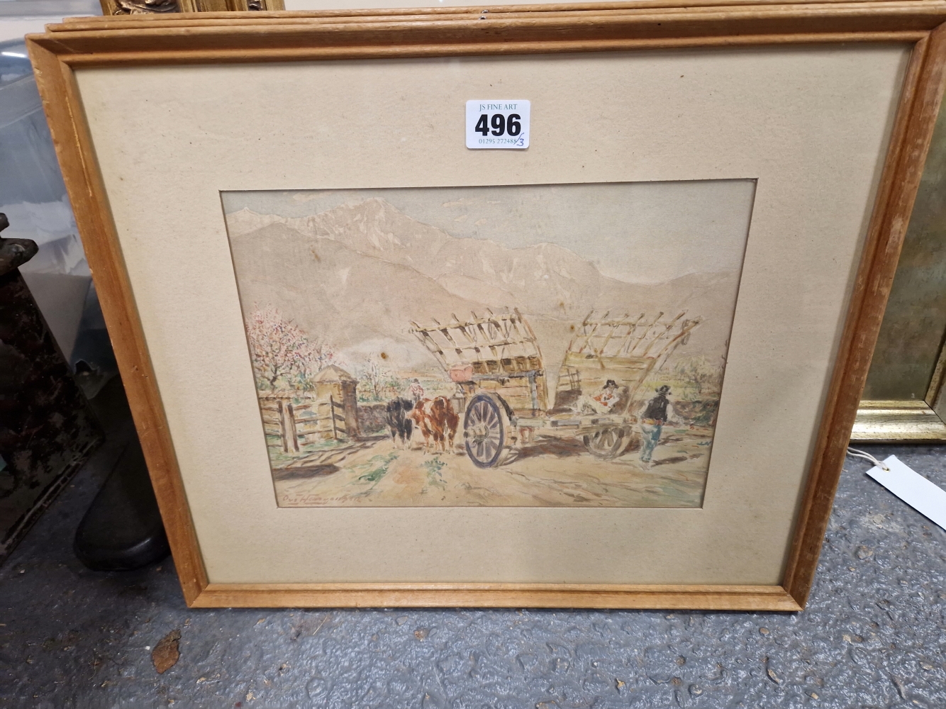 Artwork by Ove Haagensen, TWO VILLAGE STREET SCENES;  A HORSE DRAWN CART, Made of WATERCOLOURS (3)