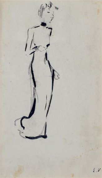 douard Vuillard | The evening dress Drawing in ink, bears the stamp of the  initials in bottom on the right. 14,5 x 9 cm | MutualArt
