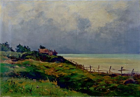 Villerville, grey weather by the sea
Oil on canvas, signed and located lower right.
38 x 56 cm by Jean Baptiste Antoine Guillemet