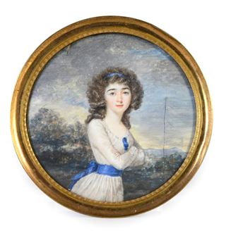 Round miniature portrait of Henriette de Sercey - Charles Hénard