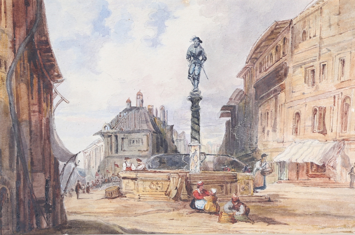 Samuel Prout | Continental Town Square with Fountain and Statue | MutualArt