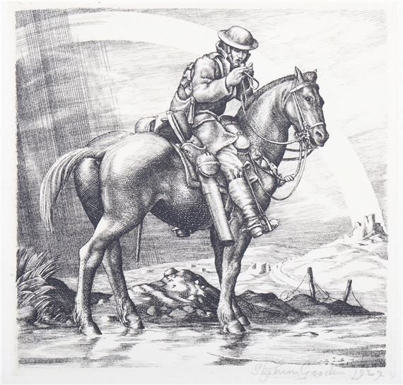 First World War Soldier on Horseback by Stephen Gooden, dated 1929
