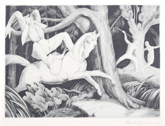 Hunting Scene in a Forest by Stephen Gooden, dated 1923