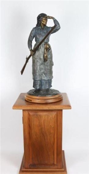 by Burl Jones depicting a lady with a rifle by Burl Jones