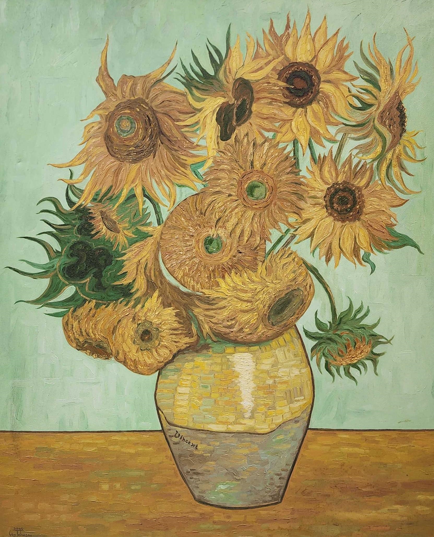 Artwork by Vincent van Gogh, Painting Of Vincent Van Gogh's " Vase With Twelve Sunflowers"., Made of Oil On Canvas Painting