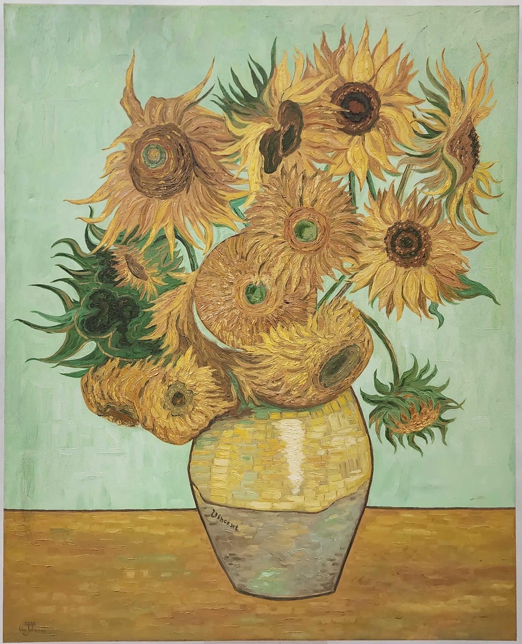 Artwork by Vincent van Gogh, Painting Of Vincent Van Gogh's " Vase With Twelve Sunflowers"., Made of Oil On Canvas Painting